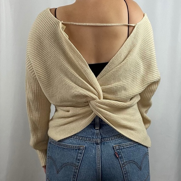 Sky & Sparrow Small Boho Tie Open Back Bell Sleeve Hippie Yoga Sweater V Neck - Picture 2 of 10